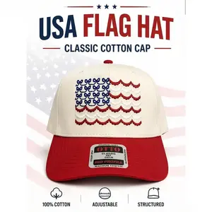 Unisex American Flag Embroidered Patchwork Baseball Cap Five-sided Adjustable Sunscreen Hat for Men & Women Matching Hats for Best Friends | Summer Party USA Hat Spring Autumn Travel Tourism Beach Vacation Classic Patriotic Hat trucker