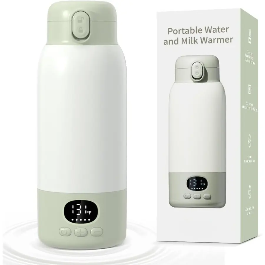 Cordless Portable Baby Bottle Warmer - 100W Fast Charging, 17oz Large Capacity, Long-Lasting Batteries, Precise Adjustable Heating, LED Display, BPA-Free for Car, Outdoor Activities, 0-3 Years Infants Camping Essentials, Stainless Steel, Unisex, Compact