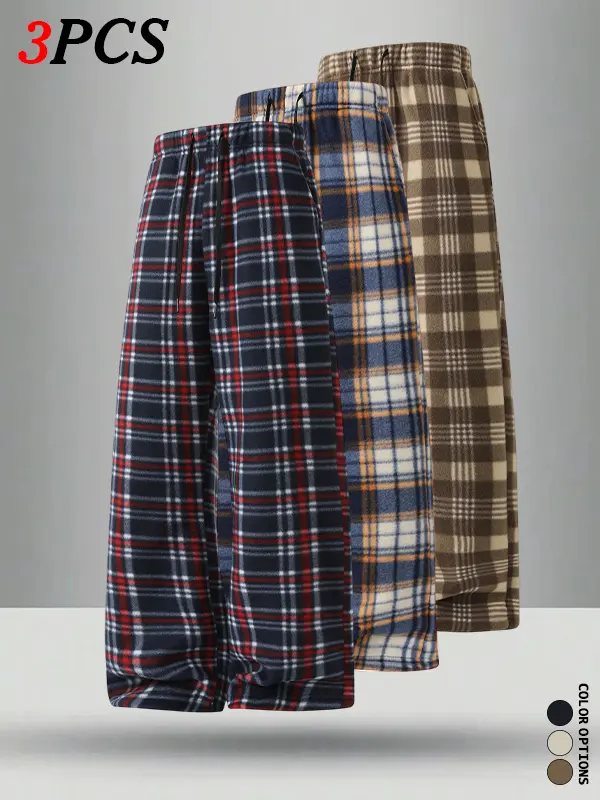Men’s plaid long pants multipack for autumn/winter, loose casual and versatile, trendy plaid long trousers