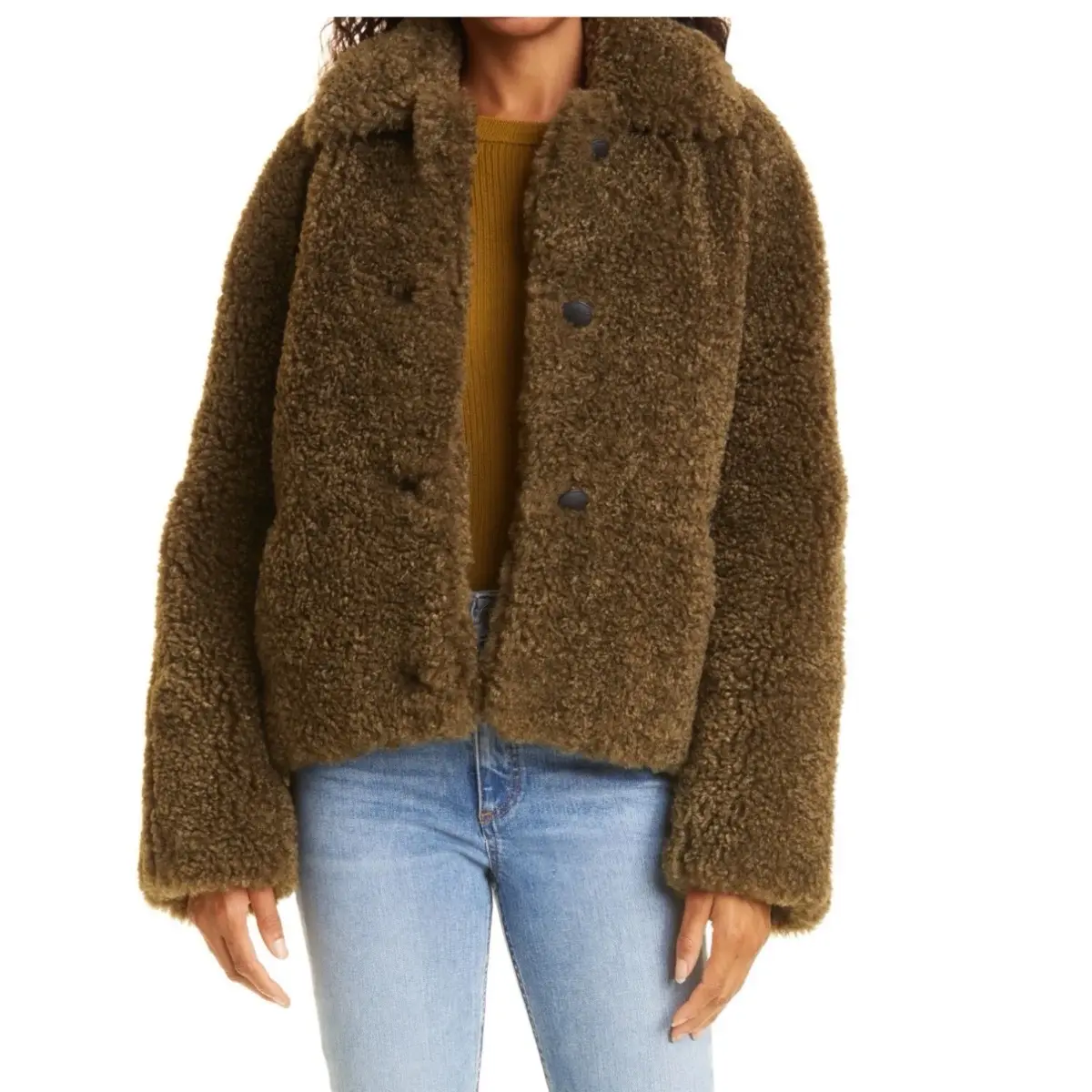 Rag & Bone Women Size Large Green Hesper Faux Fur Coat Long Sleeve Jacket