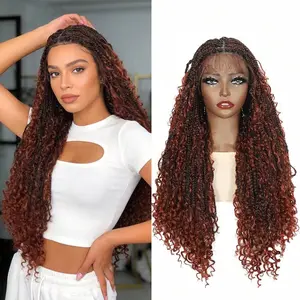 More Beautiful Boho Knotless Braided Wigs For Women, Glueless, 100% Kanekalon Flame Retardant Synthetic Hair, Double Full Lace Bohemian Box Braid Wig With Baby Hair, Black