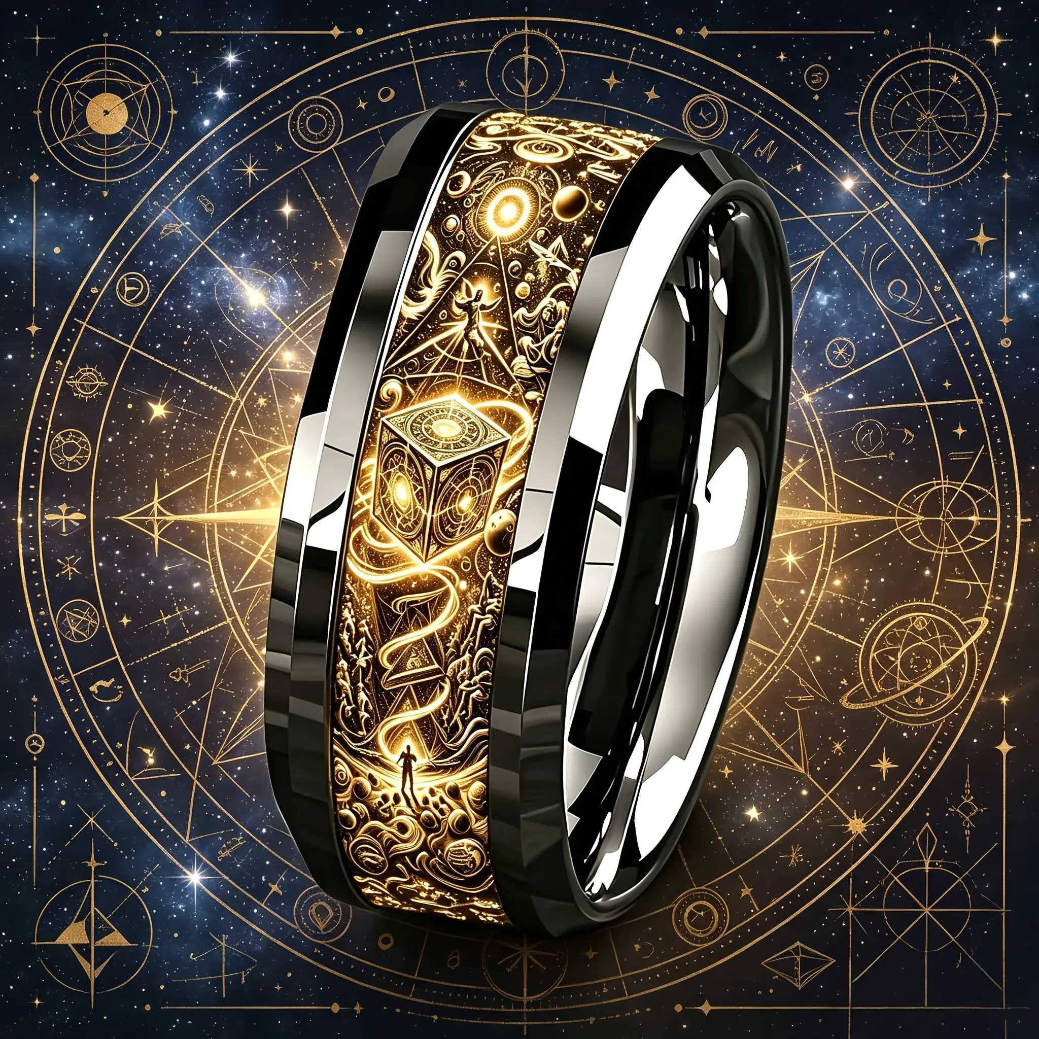 Retro Magic Starry Sky Astrology Rune Pattern Ring Vintage Punk Stainless Steel Rings For Men Women Daily Wear Jewelry Gift