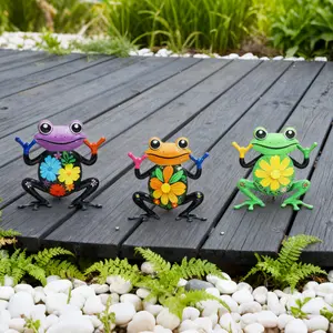 3 Piece Frog Metal Wall Art Set, Colorful Garden Decor with Leaves, Perfect for Home, Farmhouse, Living Room, Yard, Backyard