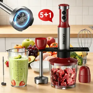 PRASKY Professional Handheld Blender 1200W Motor 20 Speeds Modes with Turbo Stainless Steel Blade Egg Whisk Beaker Chopper Bowl Multi-Function Kitchen Stick Mixer for Soups, Smoothies, Baby Food & Juicer