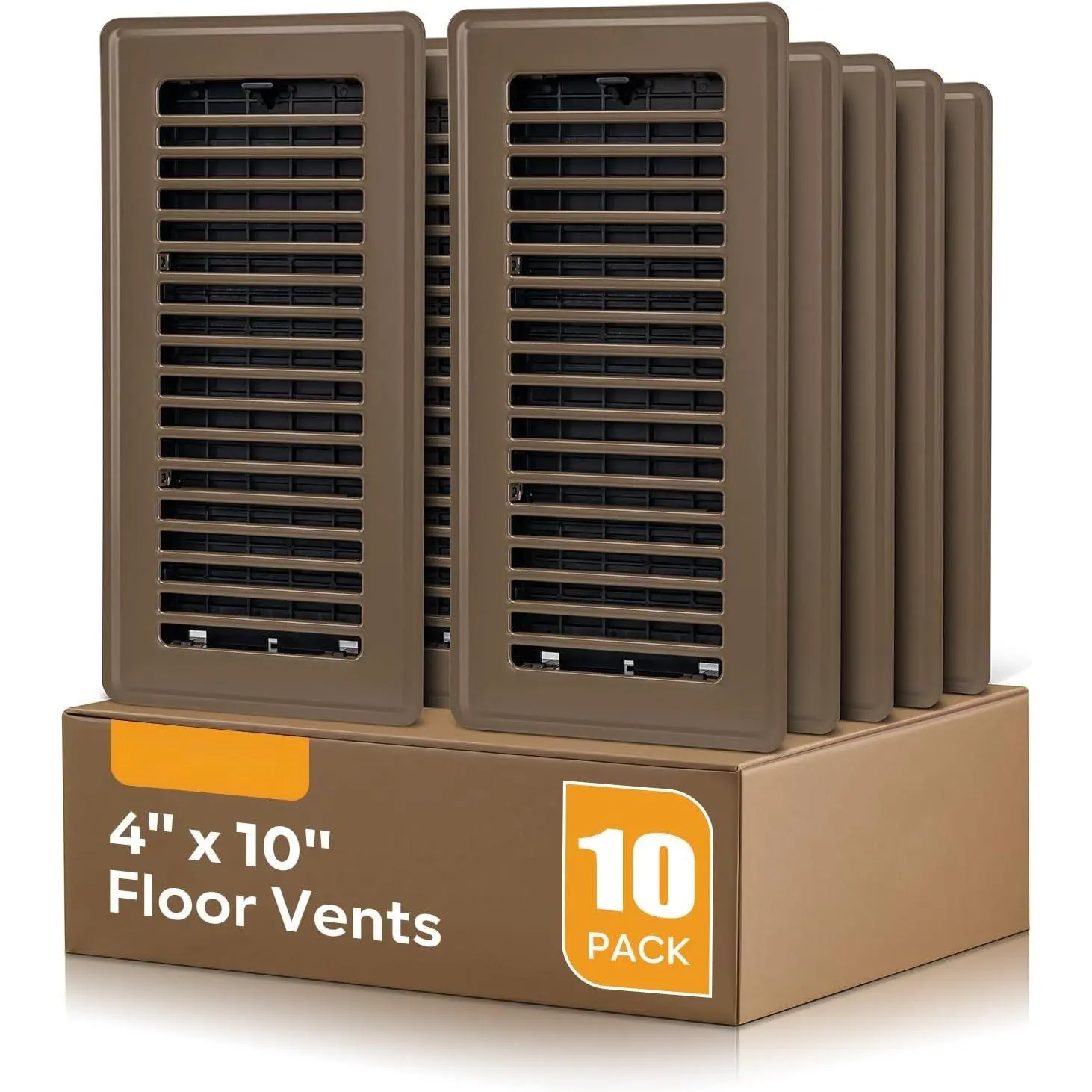 Floor Register 4x10, Floor Vent Covers, Heavy Duty Steel Walkable Floor Vents, for Sidewall and Floor, Brown 10 Pack