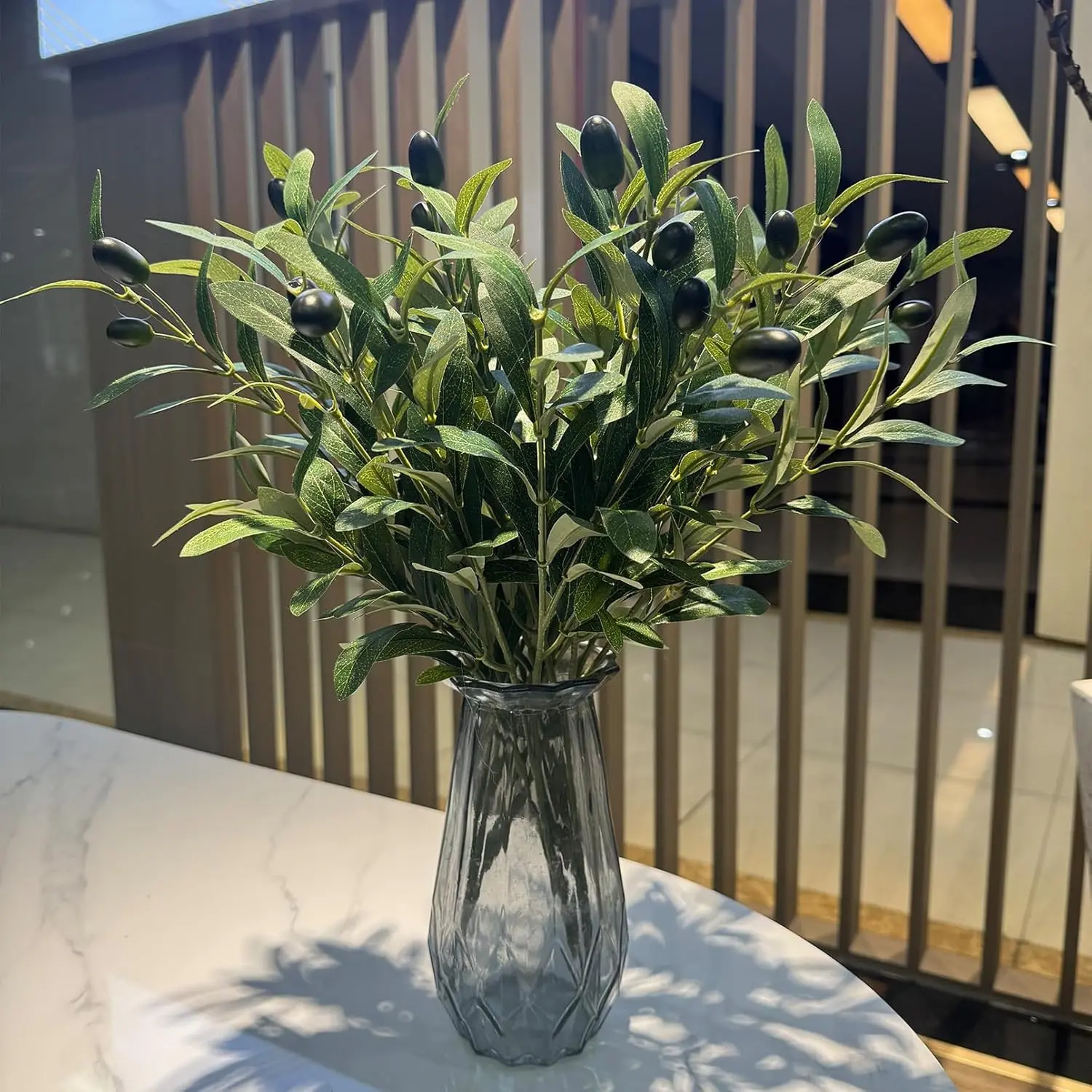 Heleze 5PCS Faux Olive Branches for Vase Fake Plants with 72 Leaves Artificial Greenery Stems Green Branch Decoration Indoor 18 Inch Decorative Fruit Ornaments Plastic Flowers Tree
