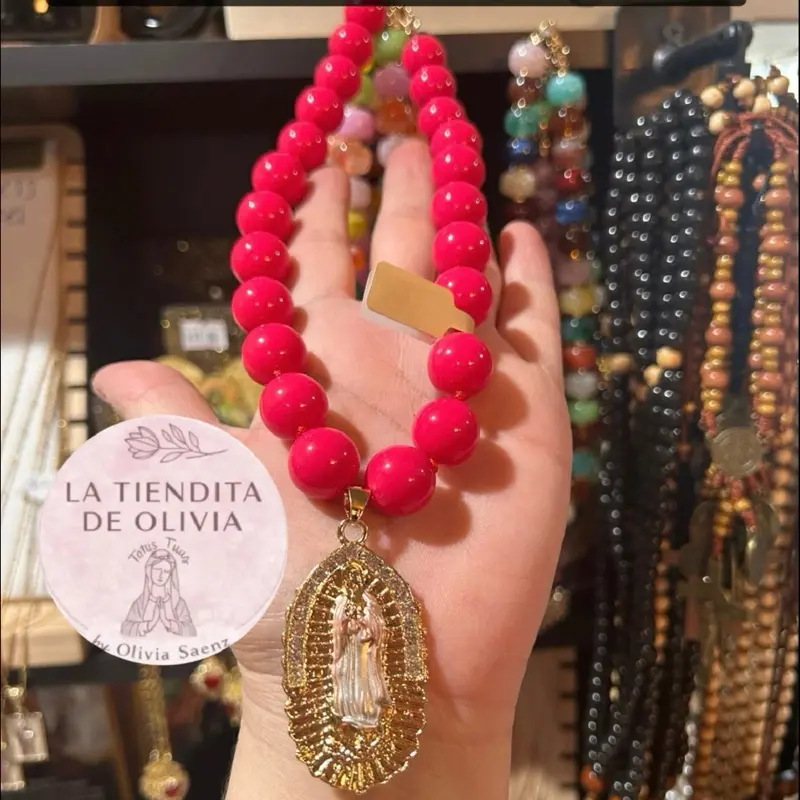 Virgencita de Guadalupe 20" Long Necklace  Medalla en Oro Laminado