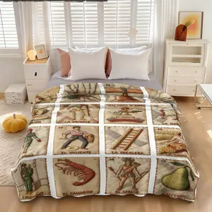 1 piece of Mexican Loteria Card-themed quilted flannel Cozy Throw Blanket for all seasons. Perfect gift for sofas, beds, camping and travel. A must-have for card lovers