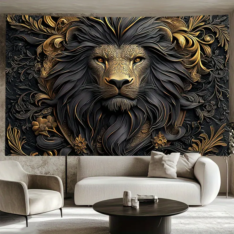 1 Piece Golden Majestic Lion King Tapestry - Brushed Polyester Woven Animal Print, Animal and Nature Figures, Gold, Hanging Decoration for Living Room Dorm Indoor Home Decor (No Electricity Required), Animal And Nature Figures Tapestries, Gold Tapestries