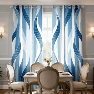 Wave Line Dots Foil Sheer Curtains for Living Room Window, Abstract Stripes Patterned Light Filtering Airy Farmhouse Semi Sheer Curtains for Bedroom 84 Inch Length 2 Panels,Grommet Modern Window Drapes