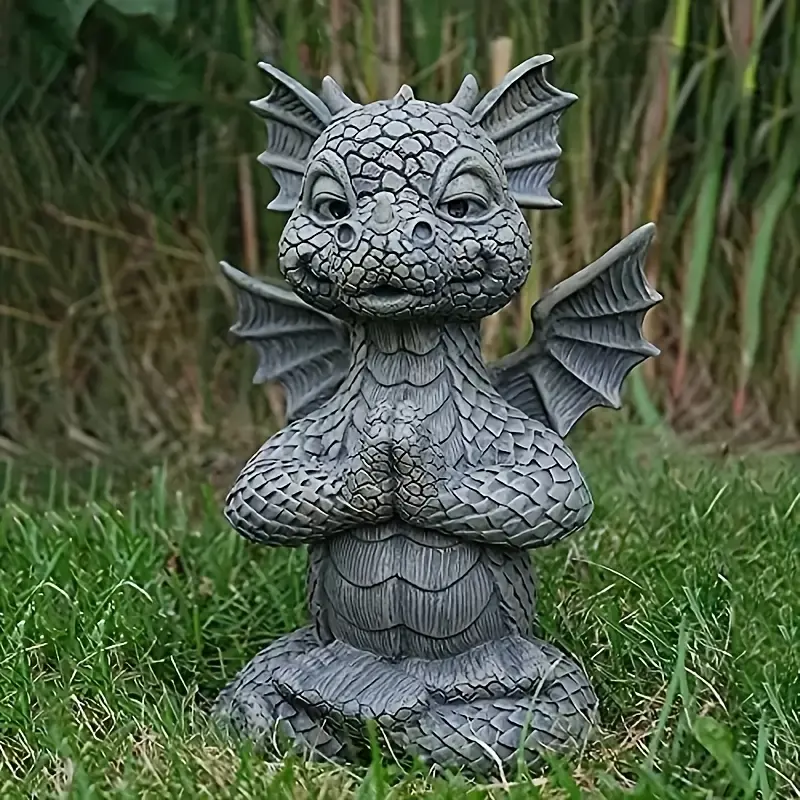 Resin Dragon Statue - Charming Home & Outdoor Decor, Whimsical Figurine with Glowing Wings, Textured Scales, Playful Pose
