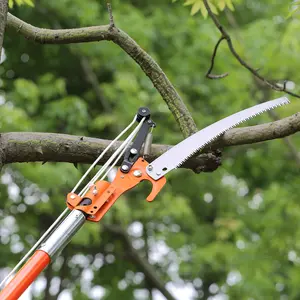 Manual Pole Saw, 7.3-27 Ft Extendable Tree Pruner, Sharp Steel Blade And Scissors High Branches Trimming, Branch Trimmer With Lightweight 8 Fiberglass Handles, For Pruning Palms And Shrubs