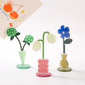 3PCS Acrylic Cute Cartoon Flower Sticky Note Clip Vertical Photo Stand Desktop Decoration for Office Home