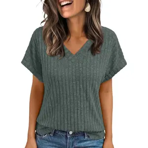 Spring Tops Summer Dressy Casual Blouses Short Sleeve Cute V Neck Sweater Shirts Fashion Vacation Clothes