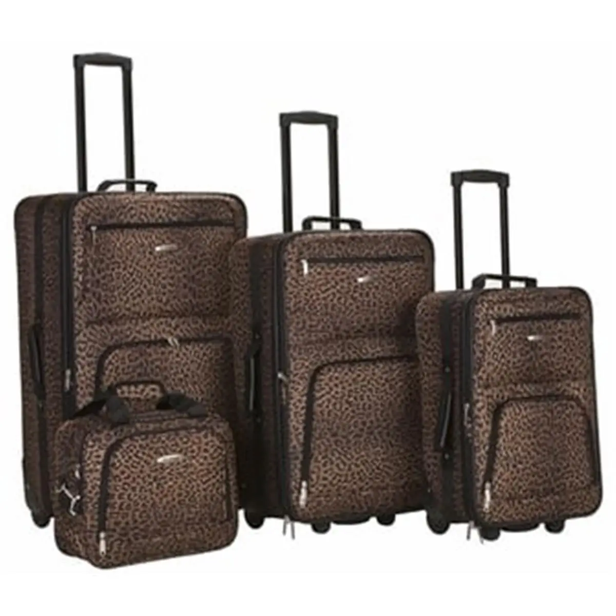 212 MAIN 4-Piece Blue Leopard Expandable Rolling Luggage Set - Heavy Duty Fabric, PVC Backed Uprights, Tote, Back Zip Pockets, EZ-Roll Wheels, Multifunctional Luggage Set, Durable Construction, Durable Luggage