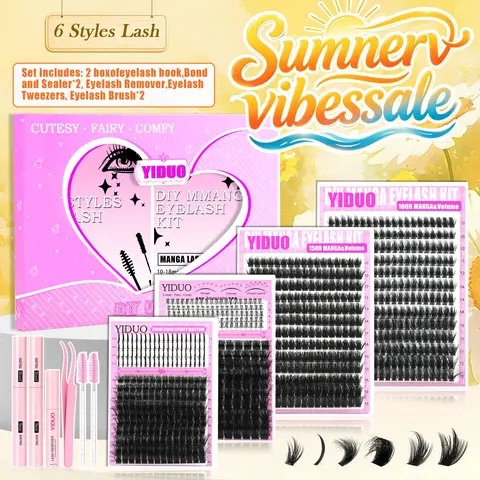 6 Styles Lash Clusters Kit Diy Eyelashes Clusters 100D/150D/200D/300D/Spiky/Bottom 5-21mm Cluster Eyelash Extension 921 Pcs D-Curl With Lash Bond and Seal*2, Lash Remover, Lash Tweezers, Eyelash Brush DIY at Home, Eyelash Set