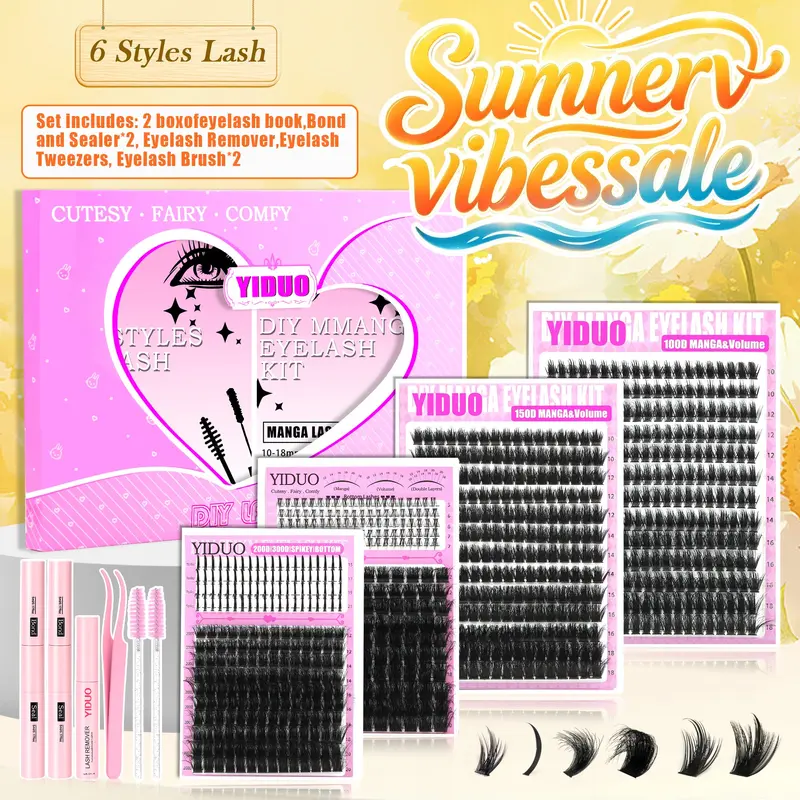 6 Styles Lash Clusters Kit Diy Eyelashes Clusters 100D/150D/200D/300D/Spiky/Bottom 5-21mm Cluster Eyelash Extension 921 Pcs D-Curl With Lash Bond and Seal*2, Lash Remover, Lash Tweezers, Eyelash Brush DIY at Home, Eyelash Set
