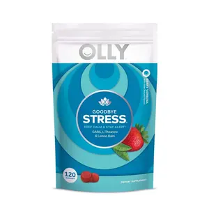 OLLY Goodbye Stress Gummy, GABA, L-Theanine, Lemon Balm, Stress Relief Supplement, Berry Flavor - 120 Count Adult Gluten Free GMO Free Organic Dairy Free Detoxing Dietary Fitness Edible Healthcare