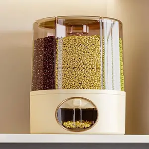 6-Grid Rotating Food Dispenser with Sealed Lid – 360° Grain Container for Rice, Beans, Cereal,,, and More – Pantry Organizer
