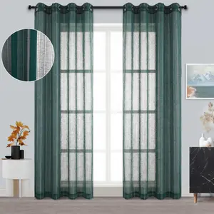 4-Piece Bamboo Gauze Yarn with Delicate Hollow-Out Stripes Curtains, 52x84 in Grommet-Top Sheer Light Filtering Drapes, Lightweight Fabric Solid Color for Bedroom Living Room Home Decor FT6665, Light Filtering Curtains
