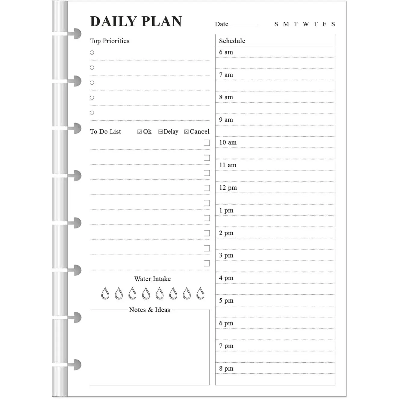 Undated Daily Planner Refill - A5 Day Planner With  , 100 Sheets/200 Pages, 8-Disc Discbound Notebook, 100gsm White Paper, 5.8'' x 8.3'', Junior Size