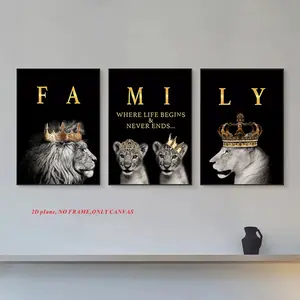 3-Piece Set, Black and White Lion Family Quotes, Home Decor Canvas Art, Modern Minimalist Design, Animal Lion Wall Art Prints and Posters, Perfect for Living Rooms, Canvas Printing, 2D Frameless