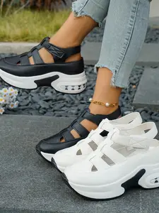 2026 New Hollow Out Dad Sneakers for Women, Thick Sole Height Increasing Velcro Casual Shoes, Breathable Versatile Sports Sandals