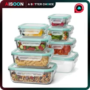 [Valentine’s Day Gift] 8 Pack Borosilicate Glass Food Storage Containers (8 Containers+1 Utensil) Stackable Airtight BPA Free Oven/Microwave/Freezer/Dishwasher Safe