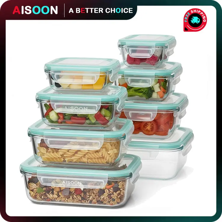 [Valentine’s Day Gift] 8 Pack Borosilicate Glass Food Storage Containers (8 Containers+1 Utensil) Stackable Airtight BPA Free Oven/Microwave/Freezer/Dishwasher Safe