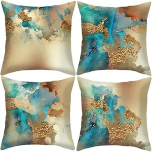 Teal and  Throw Pillow Covers 18x18 inch Set of 4 Turquoise  Abstract Pillow Cases Modern Decorative Cushion Covers for Sofa Couch