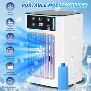 SummerVibes-Desktop Tower Fan with Humidifying Mist | 3-Speed USB Powered Mini Fan, 900ml Tank & Ice Box for Refreshing Air in Small Spaces