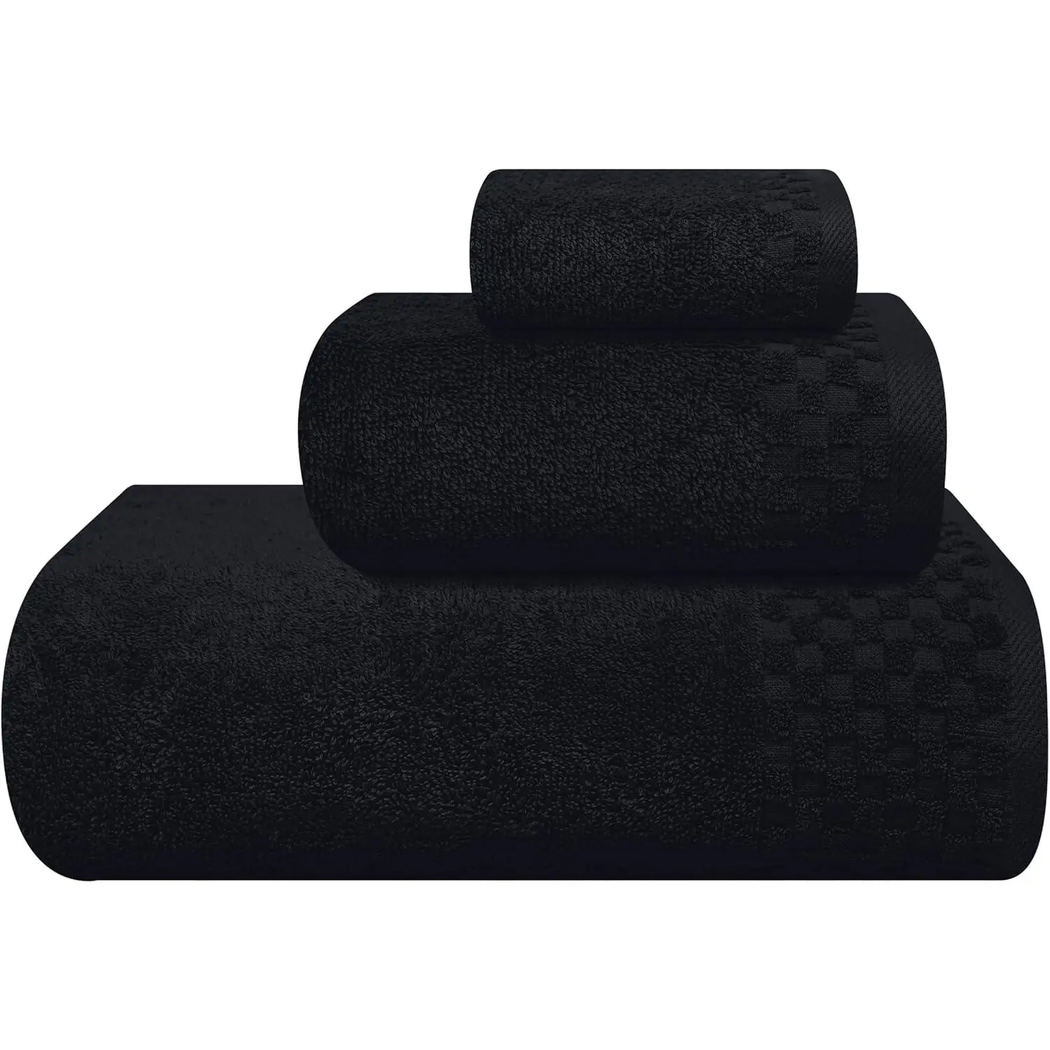 Ultra Soft 3 Pack Cotton Towel Set, Contains 28x55 inch Bath Towel, 16x24 inch Hand Towel & 12x12 inch Wash Cloth, Ideal for Everyday Use, Compact & Lightweight - Black