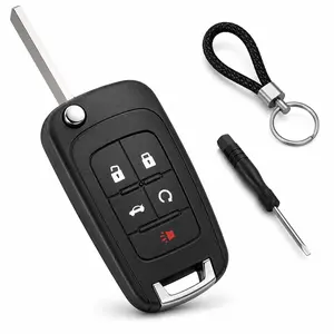 5-Button Flip Key Fob Shell Replacement with HU100 Blade for Chevy Cruze, Camaro, Impala and Select Buick Models, Folding Remote Key Case Only