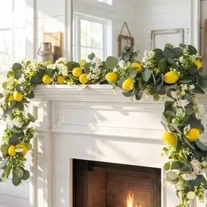 Lemon, Greenery, Daisy, Eucalyptus and Floral Garland, 1 Count Decorative Bow, Table Centerpiece Decoration, Room Decoration, Office Decoration, Bedroom Decoration, Wedding Decoration, Fruit