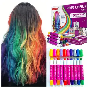 10-Color Hair Chalk Pen Kit, Non-Toxic Temporary Washable Hair Dye, Long Lasting Vibrant Hair Dyeing Markers for Teen Girl Trendy Stuff, Kids, Adults, Makeup for Birthdays, Halloween, Christmas, And Parties