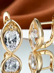 Ice Crystal Tear Artificial Diamond Earrings, Geometric Drop Earrings, Elegant Copper Chain, Unisex, All Seasons
