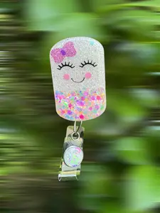 White Happy Pill Badge Reel 2" Diameter Retractable Swivel Alligator Clip for Pharmacy Workers Fun & Professional Design