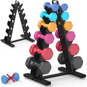 6-Tier|5-Tier|4-Tier Dumbbell Rack Stand Only, Weight Rack for  Gym Storage Stand for Weights Metal A-Frame Strength  Dumbbell Holder with Handle (Dumbells not Included)