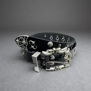 VirtusNoir Y2K Studded Belt Unisex Metal Grunge Accessory with Unique Studs and Buckle Design