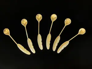 Elegant Gold Feather Spoons Set of 6 - Perfect for Tea Coffee or Gifting Luxury Serveware Cutlery Tableware Enhance Your Dining Experience