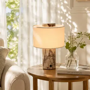 DEMILARE 3-Style Modern Cordless LED Table Lamp, Premium Luxury Stone (Panda, Travertine & Volakas Marble) Base Design, 4000mAh Rechargeable, 3-Color Temp & Dimmable Touch, Textured Fabric Shade, Aesthetic Nightstand Decor Gift,SummerWins,DealsForYouDays
