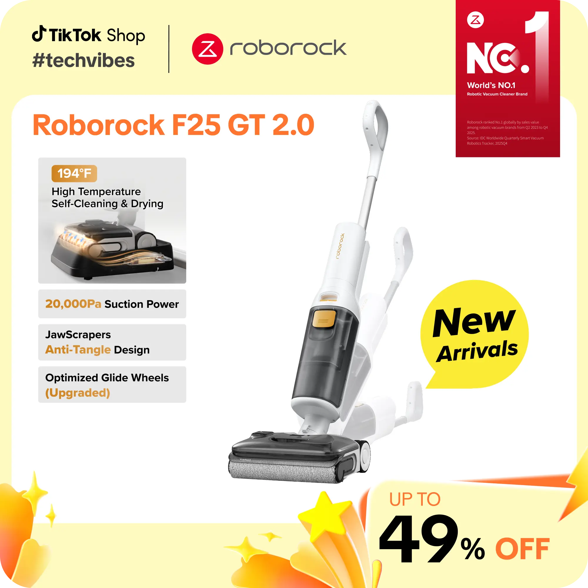 [new arrivals] Roborock F25 series GT 2.0 wet and dry Vacuum Cleaners, 20000Pa Suction, 194°F Self-Cleaning Electric Mop, 180° Lie-Flat Edge to Edge Mopping for Tile, Hardwood Floors, Lightweight  #roborocknewarrives #TechVibes
