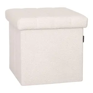 Seville Classics White Boucle Storage Ottoman,15.7"