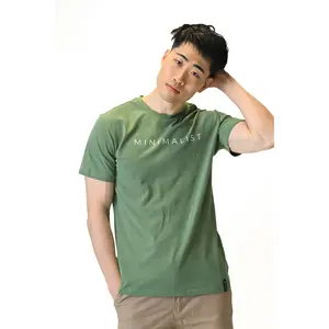 Minimal Moss Green T-Shirt for Men - Fitted Short Sleeve Crew Neck Casual Summer Menswear - Premium Cotton Spandex Blend Breathable Fabric