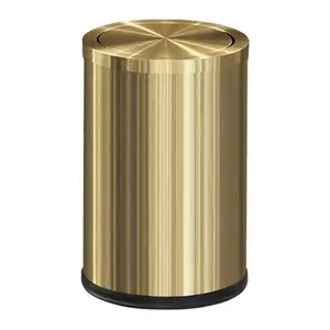 Small Trash Can with Flipping Lid，Gold Bathroom Trash can with lid，2.4gallon,Brass Trash can for Bathroom,Laundry，Hotel，Office， Laundry Room ，Metallic Gold (Single)