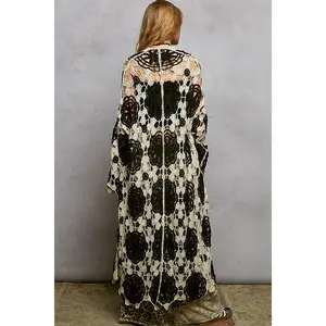 POL Black and Cream Crochet Duster