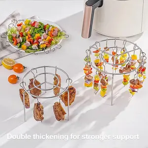 2 Counts Air Fryer Skewer Rack, Round-Shape Barbecue Grill, No Need for Flipping, 360° Rotational Baking, Comes with Stainless Steel Skewers, For Household Kitchen Grilling