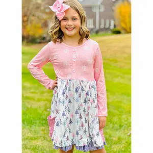 Pink Christmas Trees Ruffle Dress