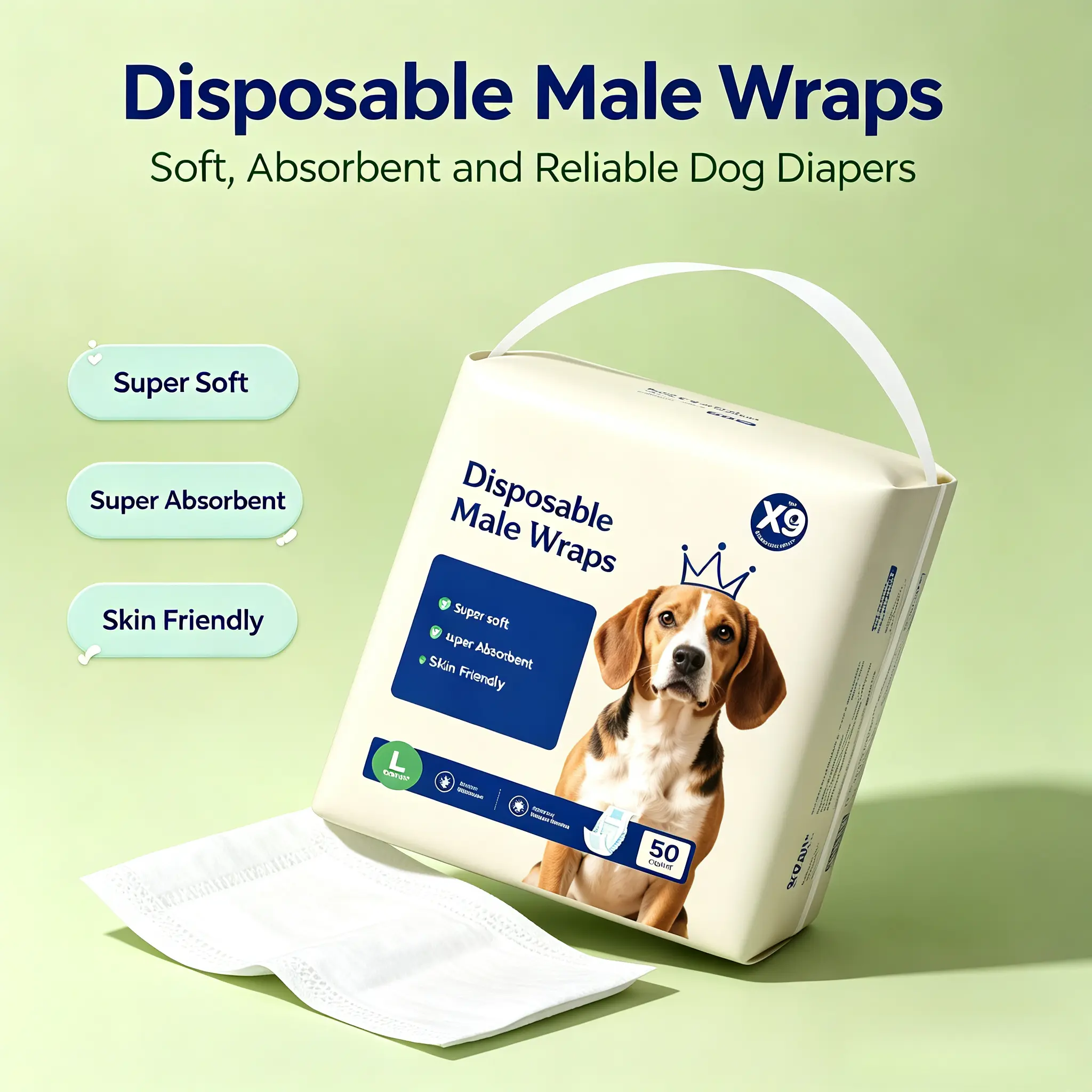 Male Dog Diapers, Super Soft, Leakproof, 50 Counts per Pack