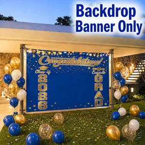 SummerVibes 82.7 x 59.1 in Class of 2026 Graduation Backdrop Banner, Blue Gold Congrats Grad Photo Booth Background, Indoor Outdoor Graduation Party Decorations